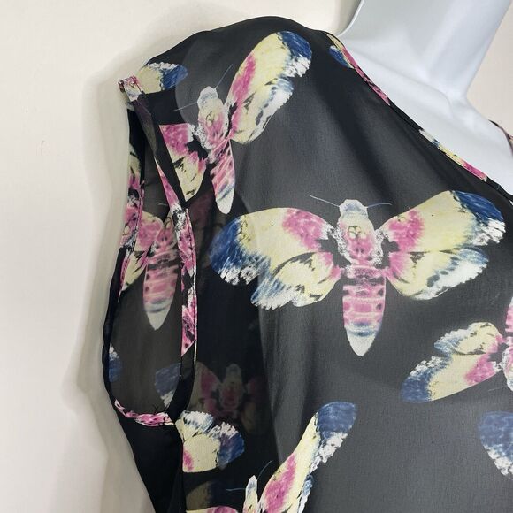 Black Sheer Butterfly Fairy Grunge Whimsigoth Flowy Oversize High Low Top Medium - Picture 3 of 9
